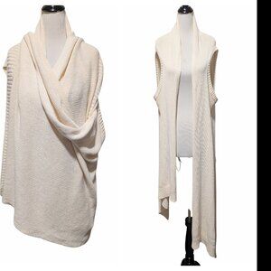 Eileen Fisher Womens Size L/XL Ivory Knit Asymmetric Wrap Cardigan Sweater Vest